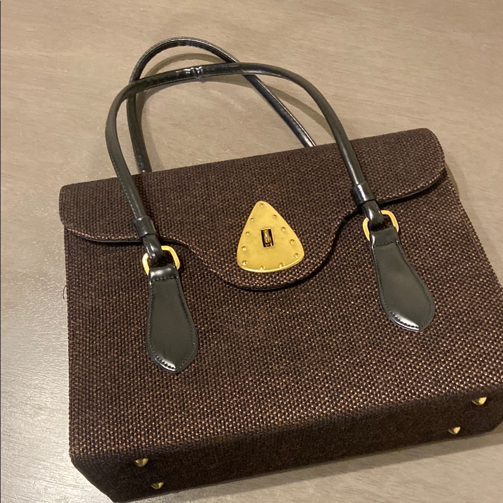 Elegant Brown Handbag with Black Handles